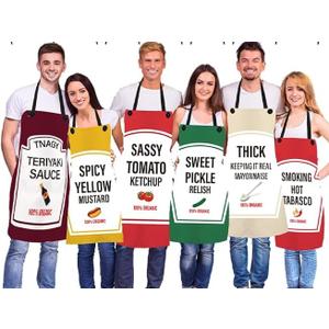Vilmitten 6 Pcs Condiments Costume Group Halloween Cosplay Condiment Aprons Condiment Shirt Food Costume Ketchup And Mustard Halloween Couple Cooking Aprons