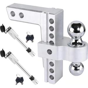 Aluminum Adjustable Trailer Hitch for 2-Inch Receiver 8 Inch Drop/Rise Hitch Ball Mount with 2" and 2-5/16" Ball Hitches Heavy Duty 12,500 LBS GTW Towing Hitch