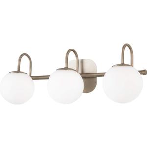 ZHUOER Modern Bathroom Vanity Light Fixtures 3 Lights Brushed Brass Frame and Milk White Glass Globe Shade Modern Wall Sconce Lighting Bath Vanity Lights Bar Over Mirror (Exclude G9 Bulb)