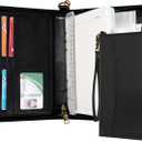 WASON Portfolio A5 Binder Journal with Zipper - Leather pu Writing Notebook Padfolio with Detachable Refillable Notebook, Legal Pad for Business Study and Travel Organizer (Black)