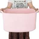XUANGUO Large Rectangle Blankets Baskets 22"x17"x12" Toy Basket for Kids Woven Cotton Rope Storage Basket for Nursery - Wicker Laundry Baskets for Clothes Towels - Ideal for Living Room Storage pink