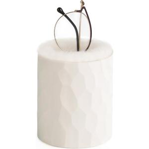 Mkono Plush Lined Eyeglasses Holder Protective Glasses Holder Stand Case Anti-scratch Glasses Storage Organizer for Table, Desk, Nightstand, Office, Ivory, One Size