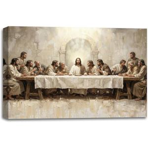 SIXWOOD Jesus The Lords Last Supper Canvas Wall Art, Dining Room, 24x16 in