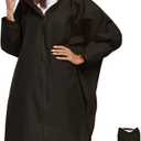 SaphiRose Long Sleeve Rain Jacket Extra Length Waterproof Rain Poncho with Hood and Pockets for Adults (Black) S