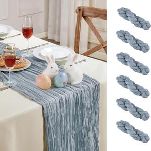 6 Pack Dusty Blue Cheesecloth Table Runner 10FT Long Easter Spring Boho Gauze Table Runner Rustic Sheer Runner for Spring Wedding Bridal Baby Shower Birthday Party Table Decor Home Easter Decorations