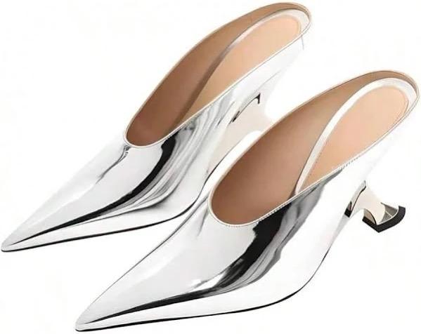 Kluolandi Metallic Heeled Mules for Women Sexy Pointed Closed Toe Slip On Wedge Mule Pumps Heels, Size 38