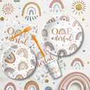 2 x Boho Rainbow 1st Birthday Decorations Tableware - Boho First Birthday Party Supplies, Paper Onederful Plate, Napkin, Cup, Disposable Cutlery | 24 Guests