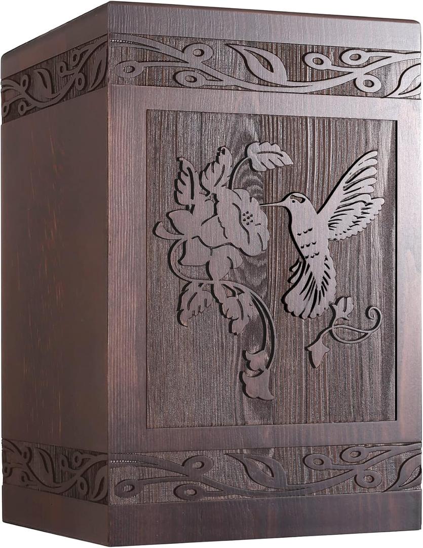 Cremation Urns for Human Ashes Adult Male Female, Wooden Hummingbird Urns Box and Casket for Ashes Men Women Child, Pets Cat Dog Urn, Burial Funeral Memorial Urns for Ashes, Holds 222 Cubic Inch (Large - Adult Urn)