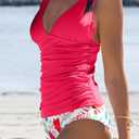 Beachsissi Women's Cute Swimsuits V Neck Tummy Control Tankini Set (Pink, M)