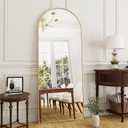 Rowjut Full Length Mirror Arched Floor Length Mirrors, 71"x26" Large Full Body & with Stand&Arch Wall Mounted &Standing Mirror for Bedroom Living Room, Aluminum Frame, Gold