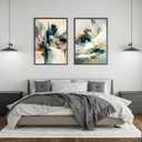 2 x Modern Abstract Line Canvas Wall Art Minimalist Blue Green Texture Wall Decor Picture Mid Century Gray Geometric Painting Print Graffiti Poster Artwork for Living Room Bedroom Office Decorate,Unframed (16L''x12W'')