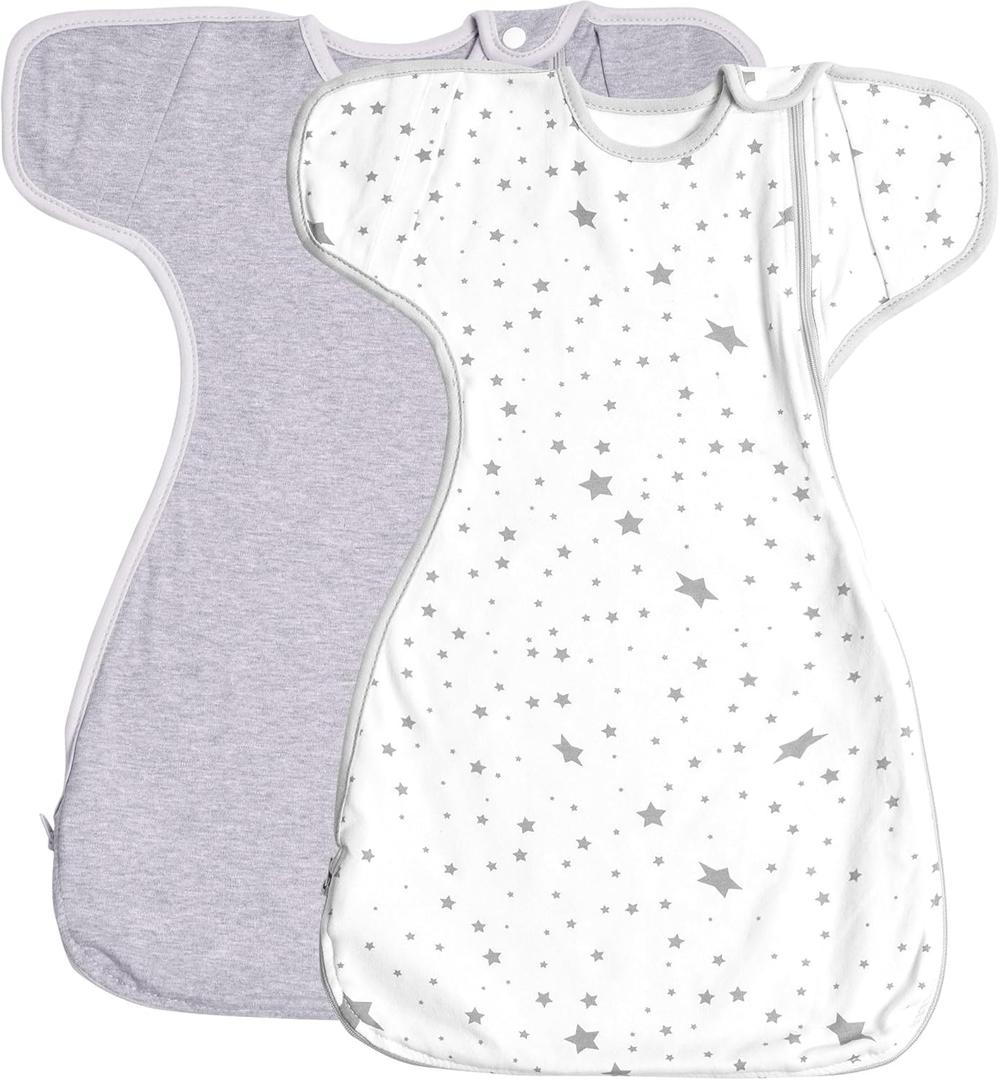 Swaddle Sack with Arms Up Design 2 Packs,Improves Sleep,Keeps Babies Calm and Relaxed,Baby Sleep Sack 3-Way Transitions to Arms-Free Wearable Blanket for Newborn