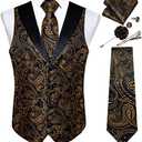 DiBanGu Mens Paisley Suit Vest Silk Jacquard Waistcoat and Necktie Set Formal Shawl Collar Dress Vest 7PCS for Wedding Party, Large