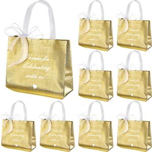 Silkfly 36 Pcs Gold Return Gift Bags, 8"x4"x10" Thank You Gift Bags Reusable Wedding Welcome Tote for Guests, Christmas Housewarming Supplies with Handle for Guest Bridesmaid Birthday Party Favors