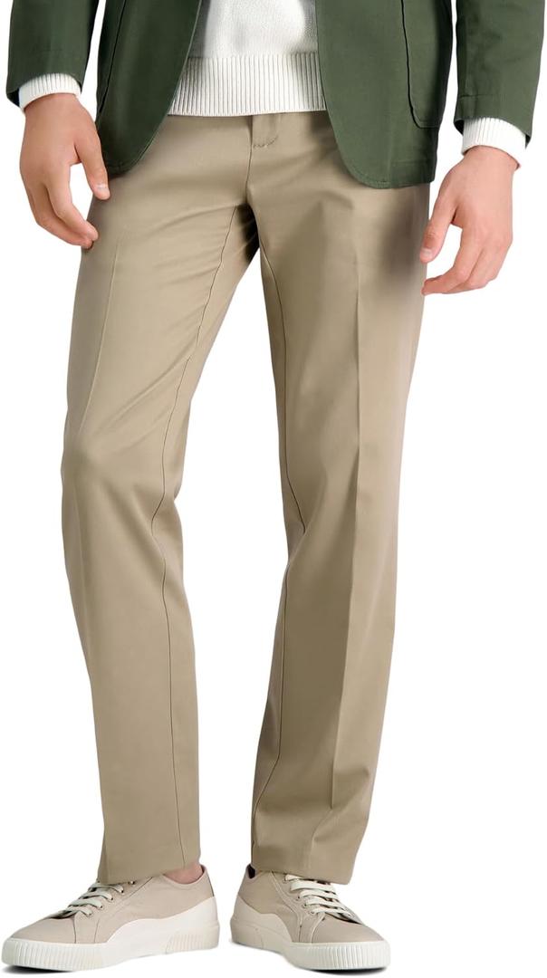 Haggar Men's Premium No Iron Khaki Straight Fit Flat Front Casual Pant (Beige, S)