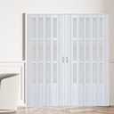 CCBOYSHARDWARE 72x80in Double Accordion Door with Frosted Acrylic Panels, PVC Folding Door with Lock & Handle, Space-Saving Bifold Door with Double Magnetic Closure for Closet & Pantry,Easy to Install