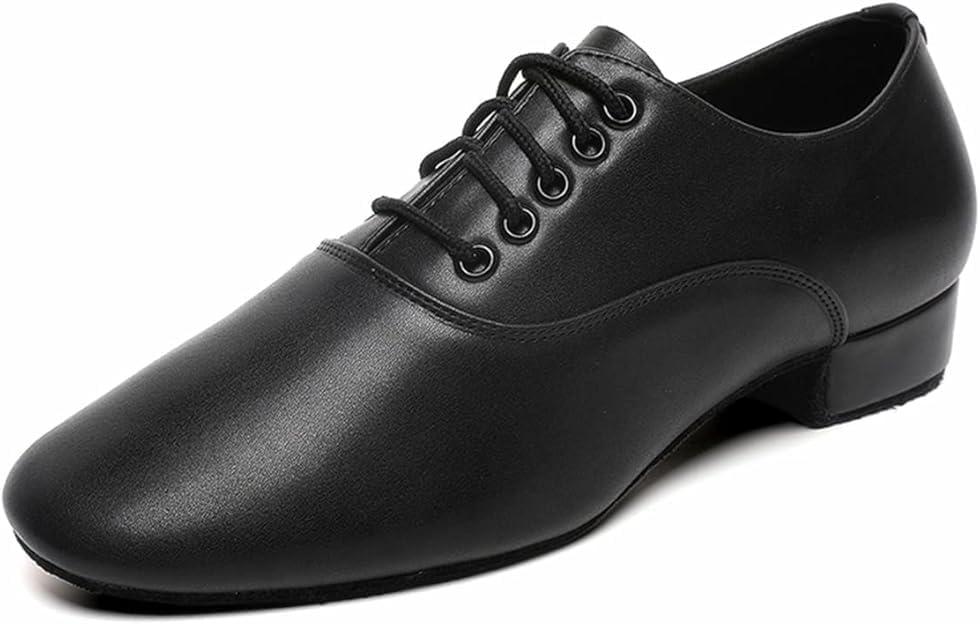 Men's Ballroom Dance Shoes Black Leather Sole Tango Salsa Latin Character Shoe (8.5)