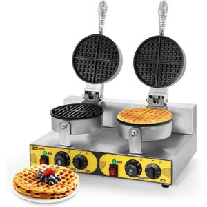 Dyna-Living Commercial Waffle Maker Double Head Waffle Maker, 2400W Non-Stick Commercial Waffle Iron Stainless Steel Waffle Machine for Restaurants, Large Waffle Machine Commercial
