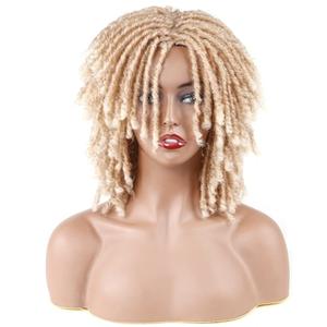 Black Women Men Short Dreadlock Wig Synthetic Wigs Afro Curly Wig For Party Daily Replacement Wig (Blonde)