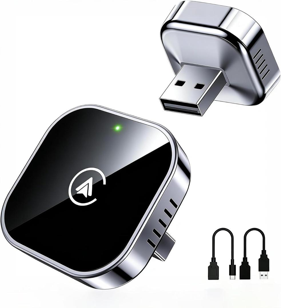 2-in-1 Wireless CarPlay and Android Auto Adapter, 2026 Upgraded Wired to Wireles s Converter, Wireless CarPlay Adapter for Apple iPhone & Android,Plug-and-Play, Stylish and Compact Design