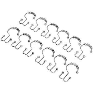 Fafeicy Sturdy Shower Curtain Hooks, 12PCS Stainless Steel Double Hook for Bathroom Shower Rod