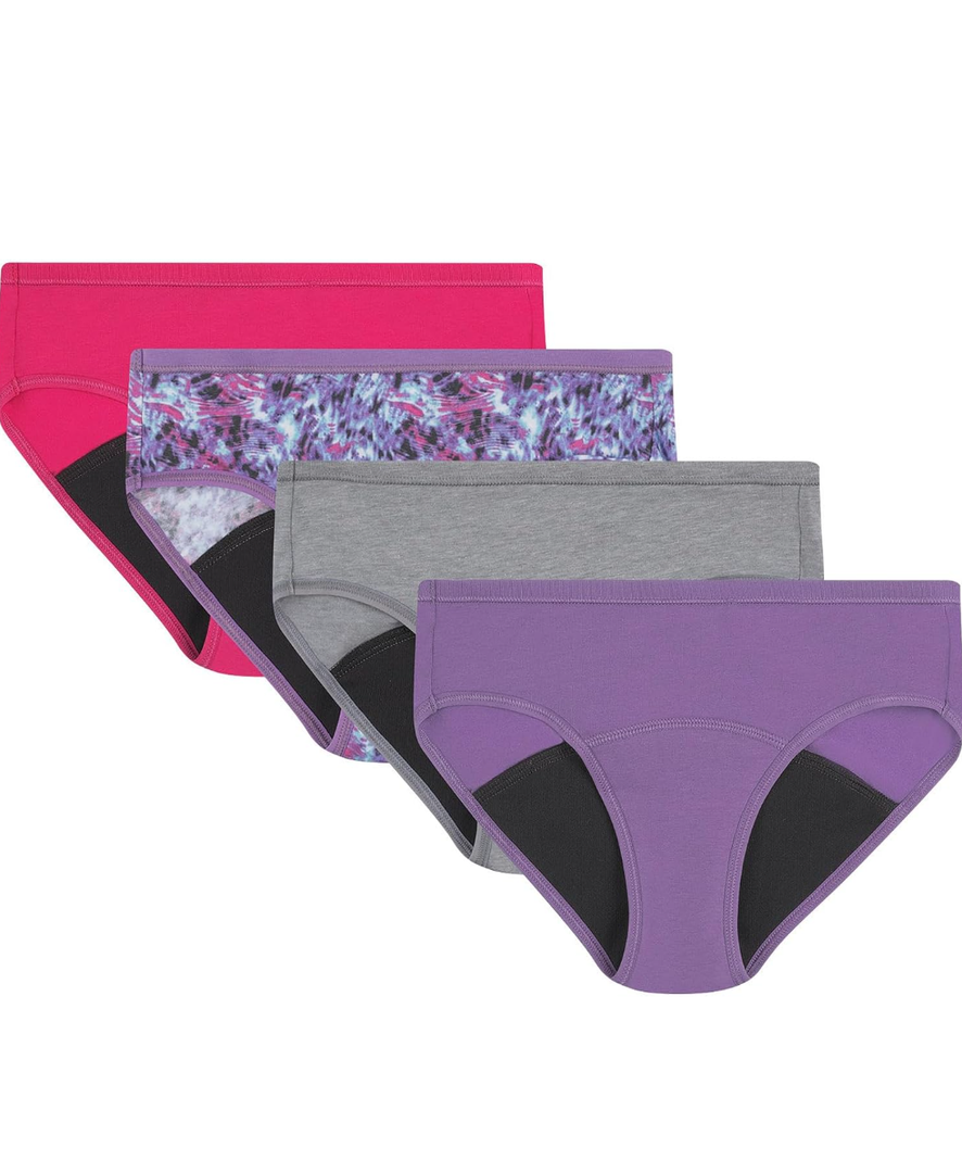Hanes Girls' Comfort, Period. Boys'hort & Hipster Period Underwear, Moderate Protection, Multi-Pack 8