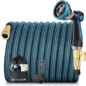 KETTOYA 150FT Expandable Garden Hose, Flexible Water Hose with 10-Pattern Spray Nozzle, Leak-Proof Retractable Heavy Duty Hose Pipe, 4-Layer Latex Core, Durable 3750D, Brass Alloy Connector, Kink-Free
