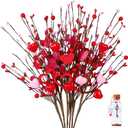 Valentine's Day Gifts, 6PCS Heart-Shaped Berry Picks, 16.5 inches, Artificial Flower, Red, Romantic/Valentine's Day, Flower Stems, Artificial Hearts