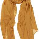 Summer Cotton Blend Crinkle Vintage Soft Scarf with Fringed Edges 35"  70" (Yellow)