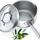 PekGema Stainless Steel Saucepan 2.5 Quart with Glass Strainer Lid, Tri-Ply Construction, Dual Pour Spouts, Measurement Marks, Stay-Cool Handle, Dishwasher & Oven Safe, All Cooktops Compatible