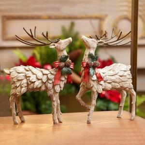 DUSVALLY Set of 2 Resin Reindeer Figurines Elk Christmas Sculpture Deer Statue for Home Decor, Tabletop Christmas Ornaments for Living Room Bedroom Bookshelf Desktop