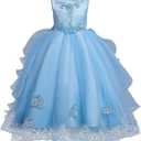 Flower Girl's Dress Princess Puffy Tulle Dresses Bridesmaid Wedding Communion Birthday Party Pageant Maxi Prom Gown for Kids (Blue), for Kids Light Blue 8-9 Years