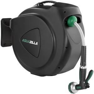 Retractable Garden Hose Reel, 120Ft x 1/2" Durable Wall Mounted Water Hose Reel with 180¡ãSwivel Bracket, 9 Pattern Sprayer, 6Ft leader hose, Smooth Automatic Rewind, Any Length Lock.
