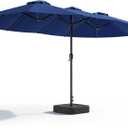 15FT Patio Umbrella, Double-Sided Outdoor Umbrella with base included, Large Standing Umbrella with Crank Handle & Ventilation, Rectangular patio umbrella for Pool, Backyard, Deck, Lawn & Beach, Navy Blue