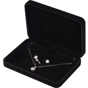 LETURE Large Velvet Jewelry Set Box, Big Ring Earring Pendant Gift Box, Pearl/Chunky Necklace Jewelry Storage Case (Black)