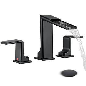 FELIXBATH Lead-Free Black Waterfall Bathroom Faucet 3 Hole - Commercial 8-Inch Widespread Bathroom Faucet with Pop Up Drain, 2 Handle Vanity Faucets for Farmhouse Sink, Restroom, Lavatory