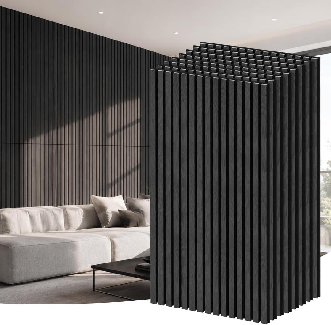 RITOLLO 8-Pack Wood Slat Wall Panels, 62 Sq Ft Coverage, Black