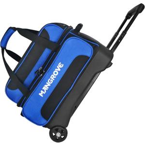 Mangrove 2 Ball Bowling Bag with Wheels, Double Bowling Bags 2 Ball Roller w/Separate Compartment for Bowling Shoes (Up To US Mens Size 15), Accessory Pocket & Retractable Handle Extends To 40"