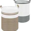 2 Pack Laundry Baskets Foldable&Waterproof Round Laundry Hamper with Sturdy Handle,Stylish and Easy Movement,Suit for Children's Bedrooms Toy Organizer/Laundry Rooms/Home Decor/College Dorms (50L)