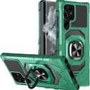 Heavy Duty Protection Case for Samsung Galaxy S22 Ultra Phone Case with Built-in Screen Protector, Military Grade Shockproof 360 Degree Metall Ring Kickstand Travel Cover Shell (Green)