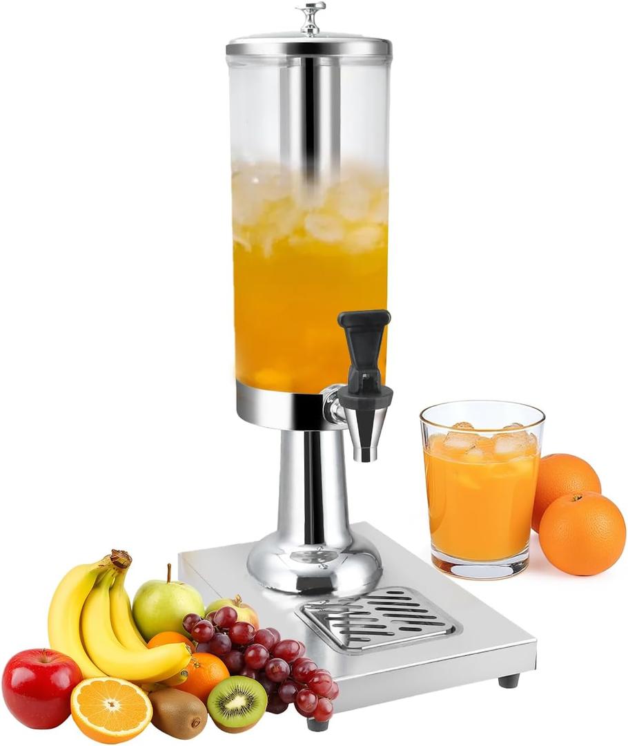 Hot and Cold Beverage Dispenser with Stand, 0.79 Gallon All-in-One Commercial Drink Dispenser with Ice Core&Stainless Steel Drip Trays for Parties, Beer Bar, Coffee (1 HEAD-0.79 GAL, SILVER)