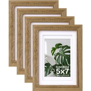 Egofine 5x7 Picture Frames with Plexiglass, Display Pictures 3.5x5/4x6 with Mat or 5x7 Without Mat Set of 4 for Tabletop and Wall Mounting, Carbonized Brown