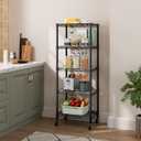 Golpart Small 5 Tier Shelves Storage Wire Shelving Unit Metal Shelf Adjustable Organizers Storage Shelving with Wheels for Bathroom Laundry Room Kitchen Pantry12D x 18W x 57.2H Black