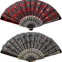 2 x Jetec 2 Pieces Lace Spanish Fan, Foldable Hand Fan for 1920s Dancing Costume, Spanish Flamenco Gift, Photo Props, Prom, Wedding Decorations(Red, Black)