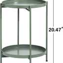 2-Tier Round End Side Table, Small Metal Side Table with Removable Tray, Folding Accent Tables for Living Room, Balcony, Nightstand for Bedroom, Outdoor Tables for Patio, Sage Green, 15.75" x 15.75" x 20.47"
