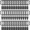 44 Pack Metal Curtain Rings with Clips, Drapery Clips with Rings, Drapes Rings 1 in I D, Fits Diameter 6/8 in Curtain Rod, Black (1" I D 44 Pack)