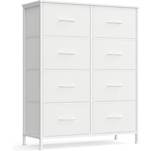 SONGMICS Dresser for Bedroom, Chest of Drawers, Steel, MDF, 8 Non-Woven Fabric Drawers, Storage Organizer Unit, Closet, Entryway, Cloud White and Snow White ULGS124W01S