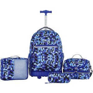 Travelers Club 4 Piece Rolling Backpack Set With Accessories, Blue Pixel
