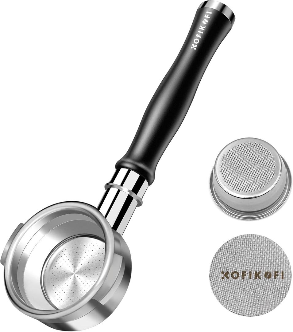 58mm Bottomless Portafilter For Breville, 2 Ears Slim Naked Portafilter Fits Breville Espresso Machines BES900XL, BES920XL, BES980XL, BES990BSS with Aluminum Handle, 18g Double Shot Filter Basket (Black)