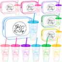 12 Pcs Girls Trip Gifts Favors for Women 6 Girls Trip Makeup Bags 6 Cups with Lids and Straws 24oz Plastic Tumbler Best Friendship Weekend Gift for Friend Bestie Sister Bachelorette Vacation